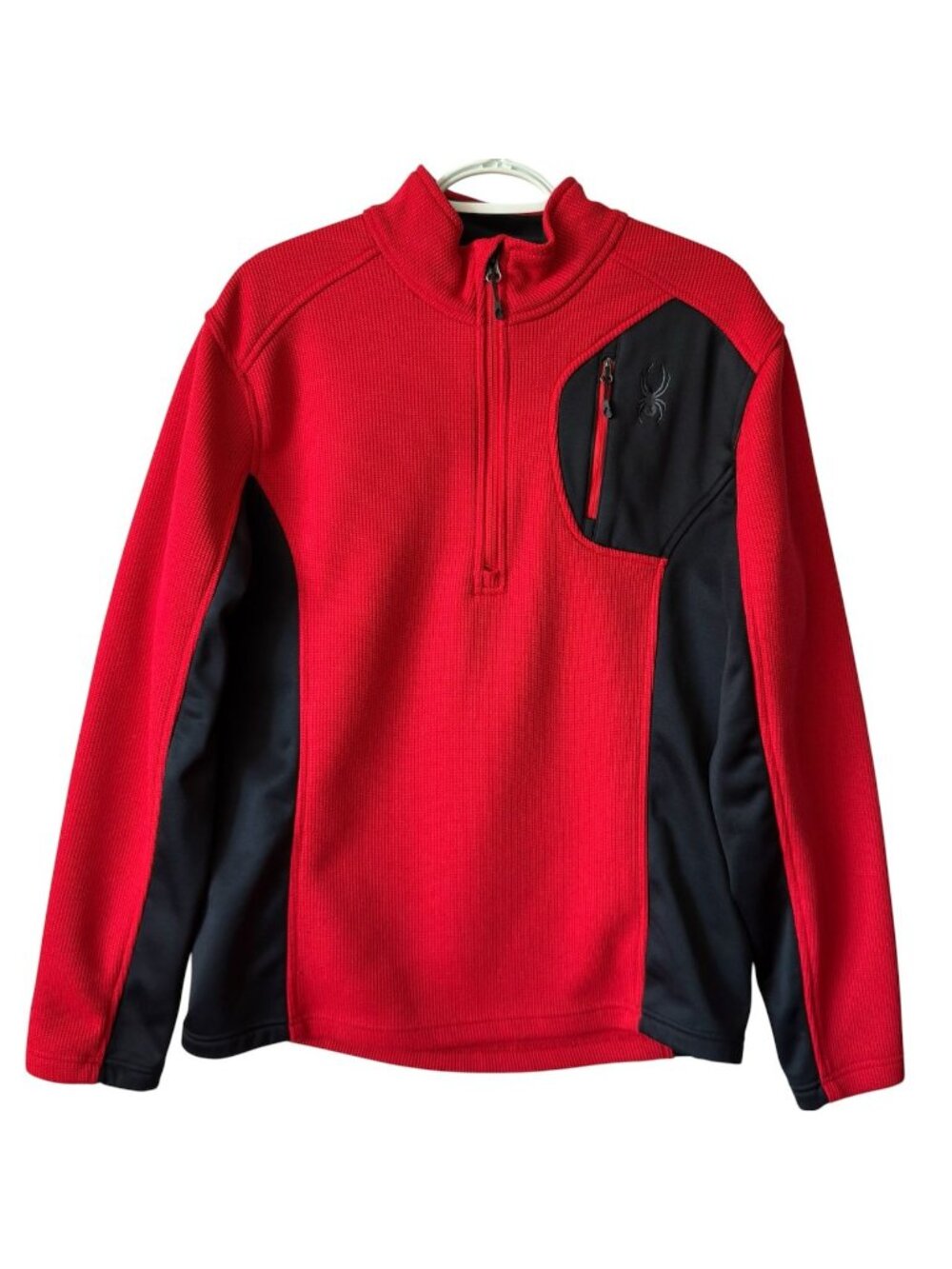 Spyder Men's Large Red & Black Pullover Bandit Half Zip Sweater Waffle Logo - Picture 2 of 16